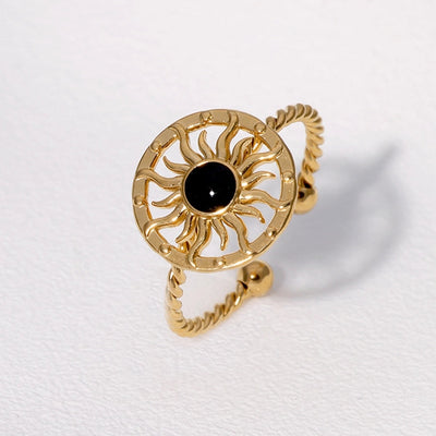 Jewelry Retro French Style Classic Style Sun 304 Stainless Steel 18K Gold Plated Enamel Stainless Steel Rings