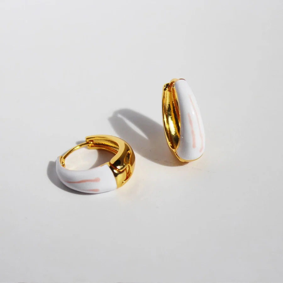 1 Pair Simple Style Circle Enamel Brass 24K Gold Plated Earrings