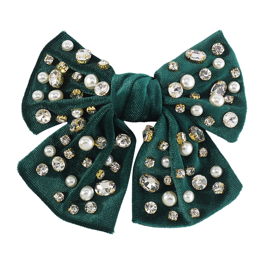 fashion bow knot alloy corduroy inlay artificial pearls rhinestones hair clip 1 piece