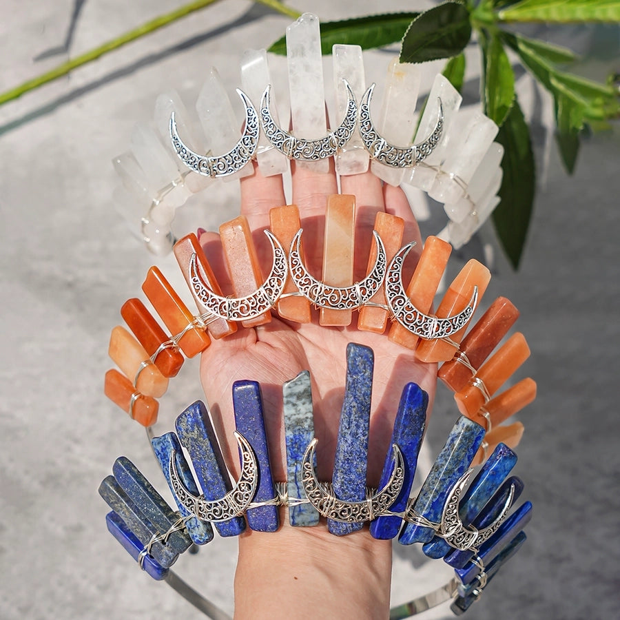 Women's Queen Bridal Classic Style Moon Alloy Knitting Inlay Natural Stone Hair Band