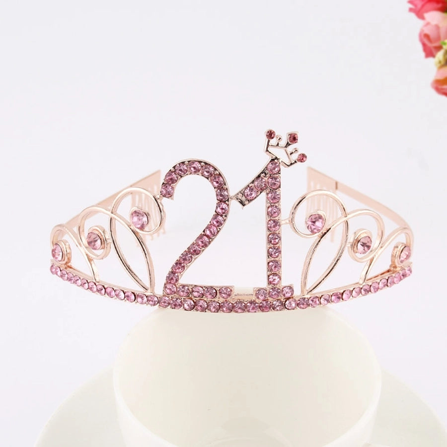 New Birthday Crown  60 Digital Birthday Headband Bridal Banquet Rhinestone Hair Accessories Alloy Headband Women