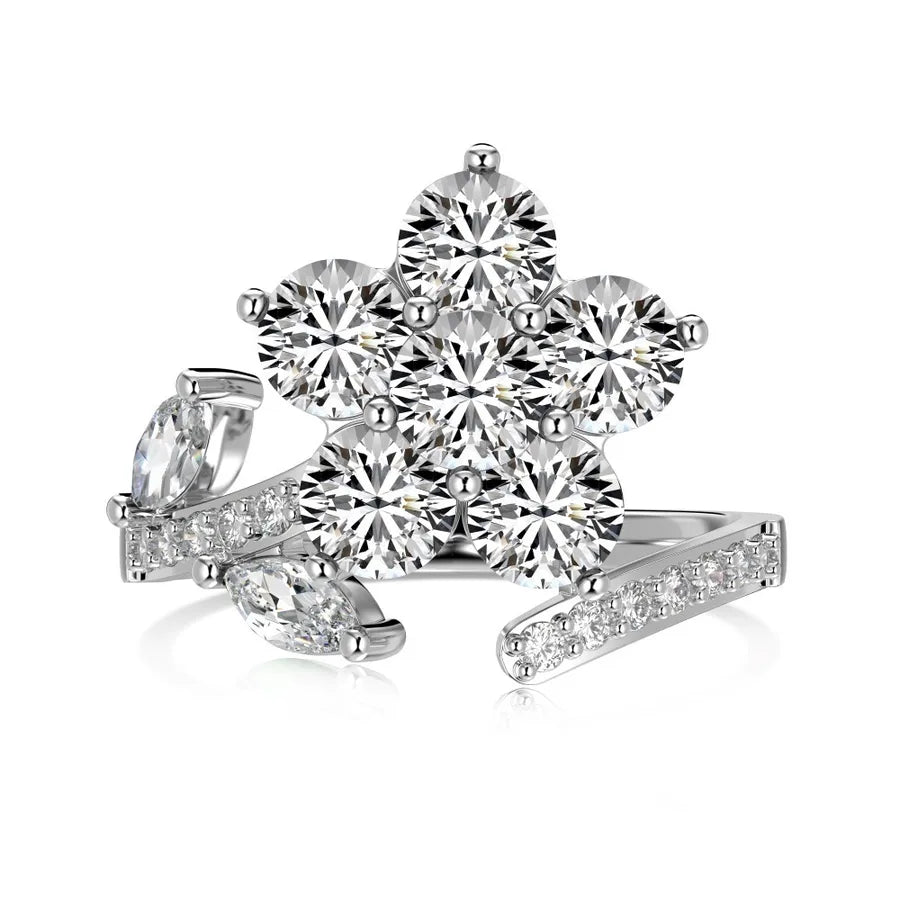 1 Piece 925 Sterling Silver Flower Zircon Rings