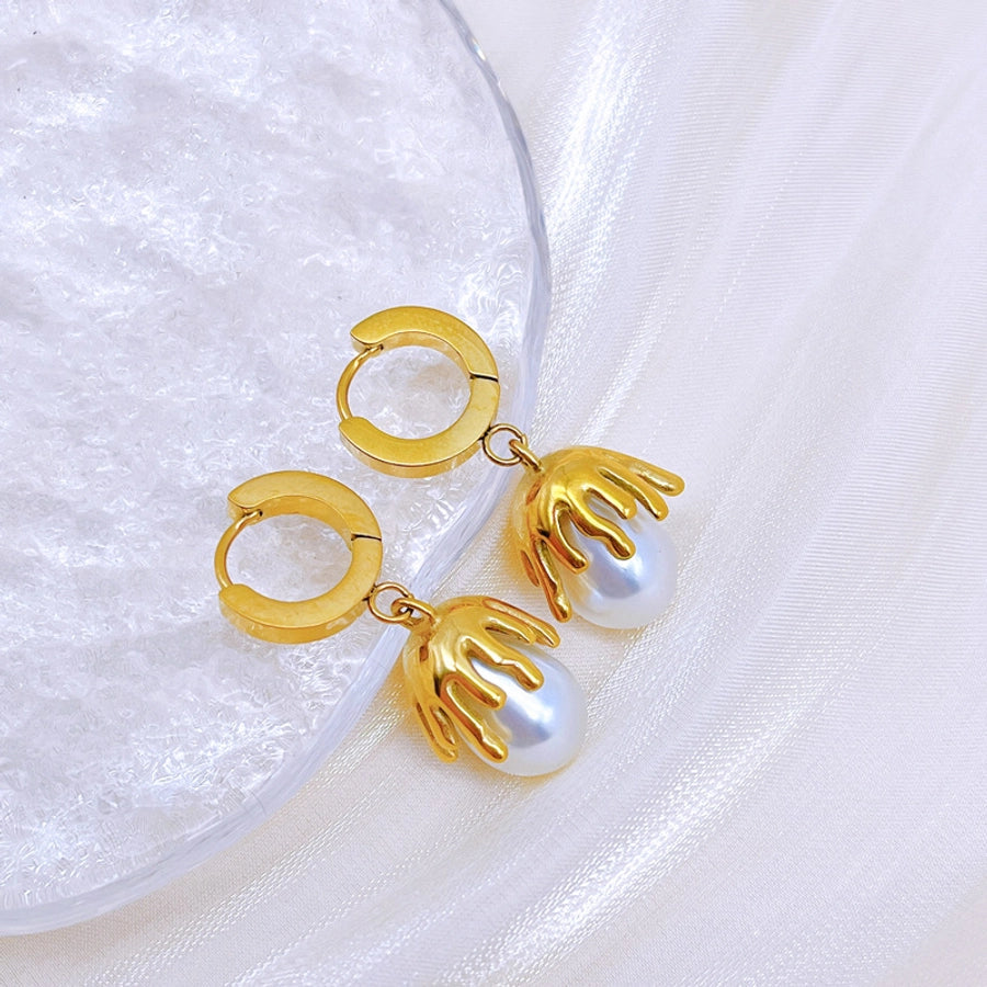 Jewelry Elegant Retro Geometric Titanium Steel Pearl Plating Inlay Earrings Necklace