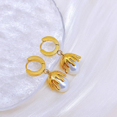 Jewelry Elegant Retro Geometric Titanium Steel Pearl Plating Inlay Earrings Necklace