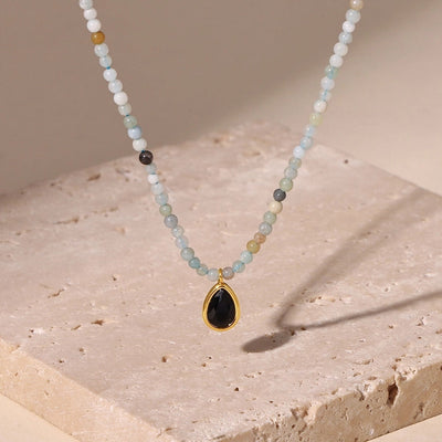 Elegant Vacation Water Droplets 304 Stainless Steel natural stone Zircon Beaded Chain Pendant Necklace In Bulk