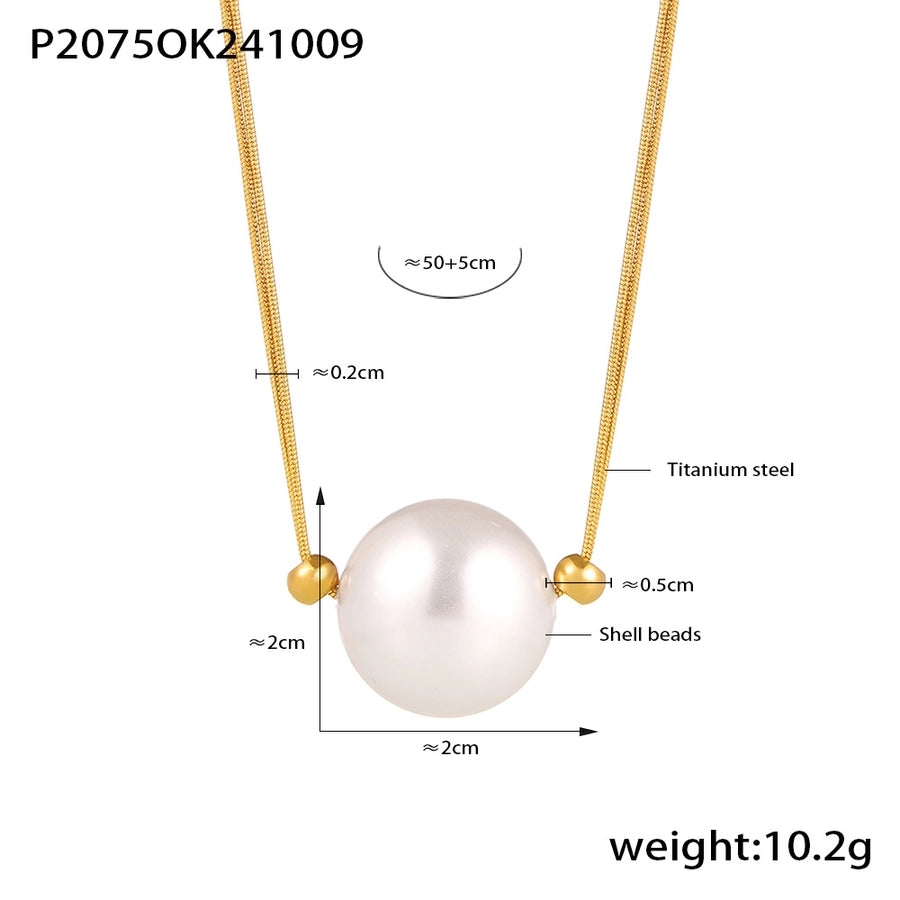 Elegant Luxurious Baroque Style Geometric 18K Gold Plated Imitation Pearl Titanium Steel  Pendant Necklace