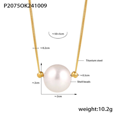 Elegant Luxurious Baroque Style Geometric 18K Gold Plated Imitation Pearl Titanium Steel  Pendant Necklace