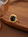 Jewelry Classical Retro Vintage Style Geometric 304 Stainless Steel Natural Stone Inlay Rings