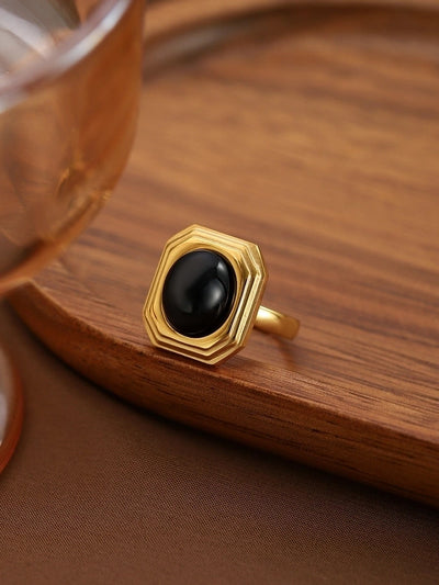 Jewelry Classical Retro Vintage Style Geometric 304 Stainless Steel Natural Stone Inlay Rings