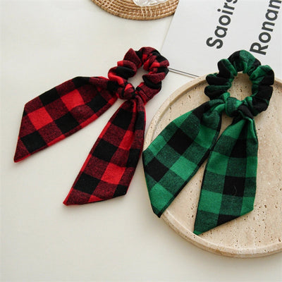 Christmas Vintage Style Women's Plaid Handmade Hair Tie