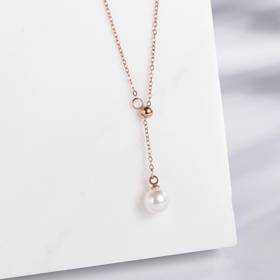 Jewelry Vintage Style Simple Style Classic Style Round 304 Stainless Steel Pearl Gold Plated Inlay Pendant Necklace