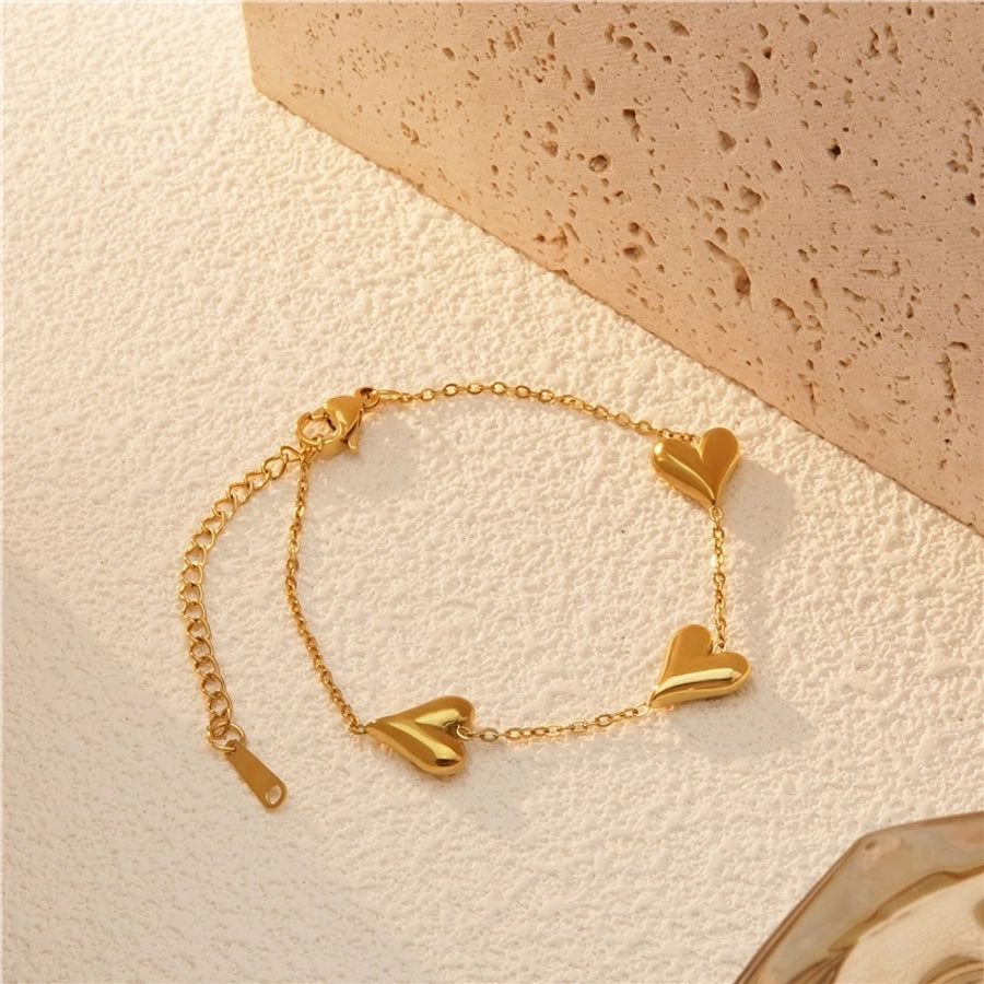 Jewelry Sweet Simple Style Heart Shape 304 Stainless Steel 18K Gold Plated Plating Bracelets Necklace