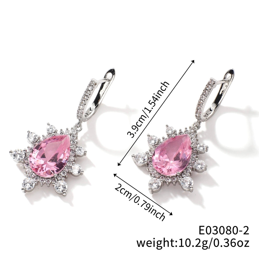 1 Pair Elegant Shiny Korean Style Geometric Water Droplets Flower Inlay Copper Glass Zircon K Gold Plated Rhodium Plated Ear clip