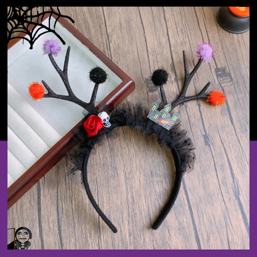 Halloween Cute Funny Women's Pumpkin Antlers Hair Band Party Headpieces
