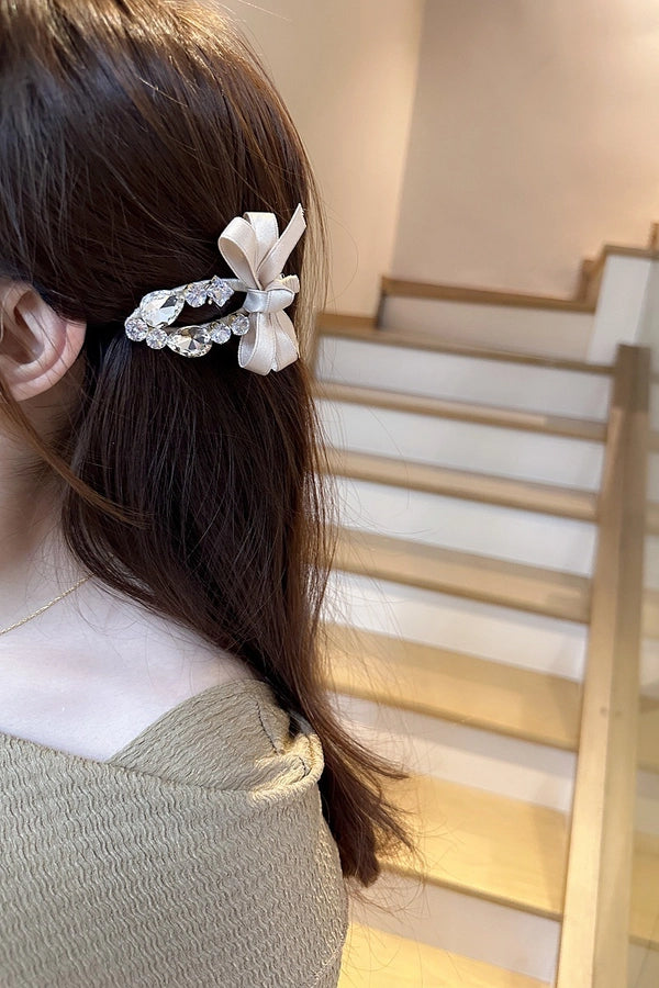 Korean Dongdaemun Hair Accessories Elegant Sweet Bow Rhinestone Hairpin Fashion Bangs Clip Side Clip Women's Side Hairpin