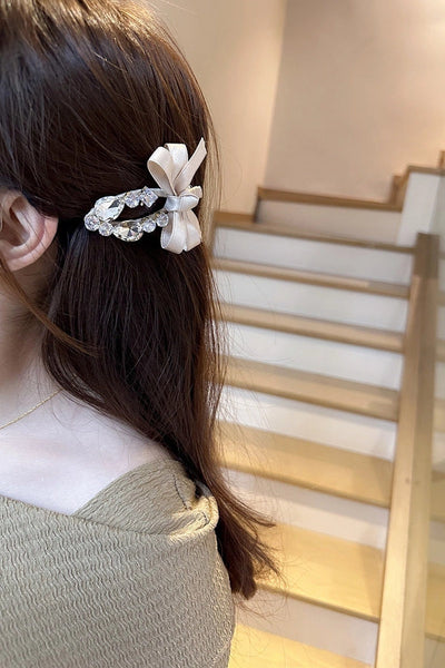 Korean Dongdaemun Hair Accessories Elegant Sweet Bow Rhinestone Hairpin Fashion Bangs Clip Side Clip Women's Side Hairpin