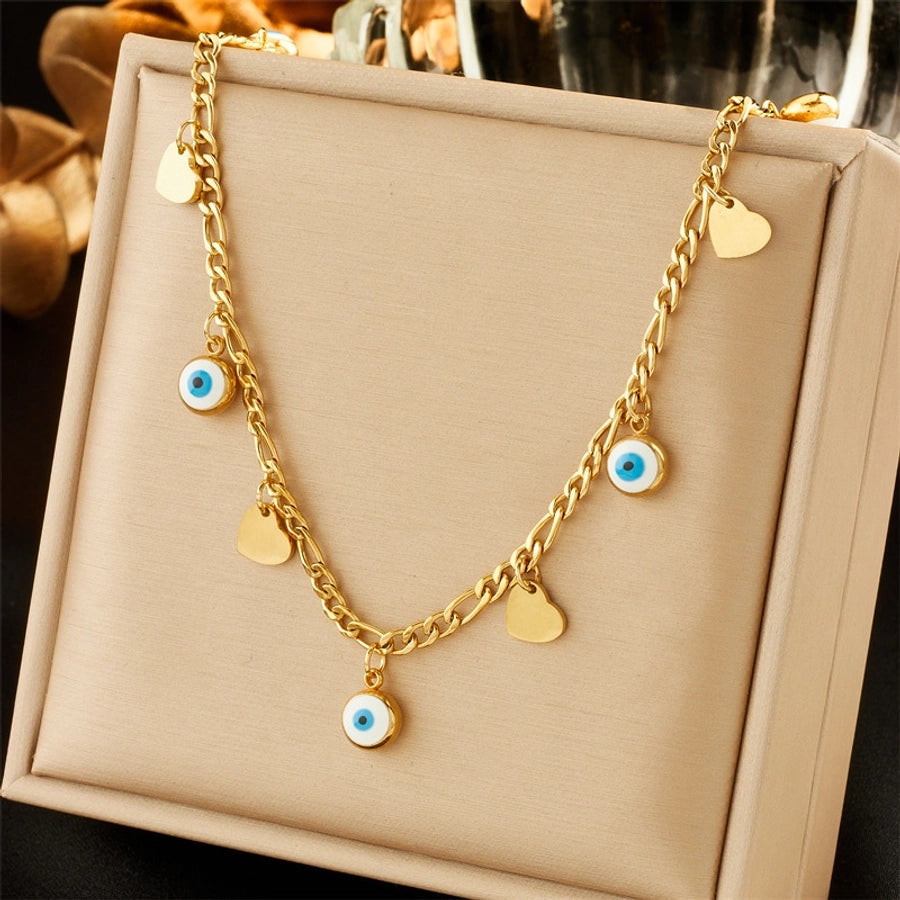 Jewelry Lady Heart Shape Eye Titanium Steel Zircon Plating Necklace