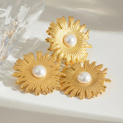 Jewelry Elegant Artistic Flower 304 Stainless Steel Pearl Plating Inlay Rings Earrings