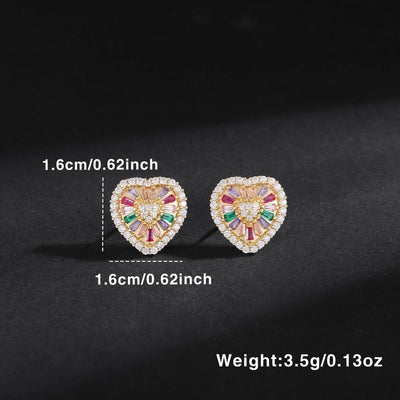 1 Pair Simple Style Shiny Heart Shape Inlay Copper Zircon 18K Gold Plated Ear Studs