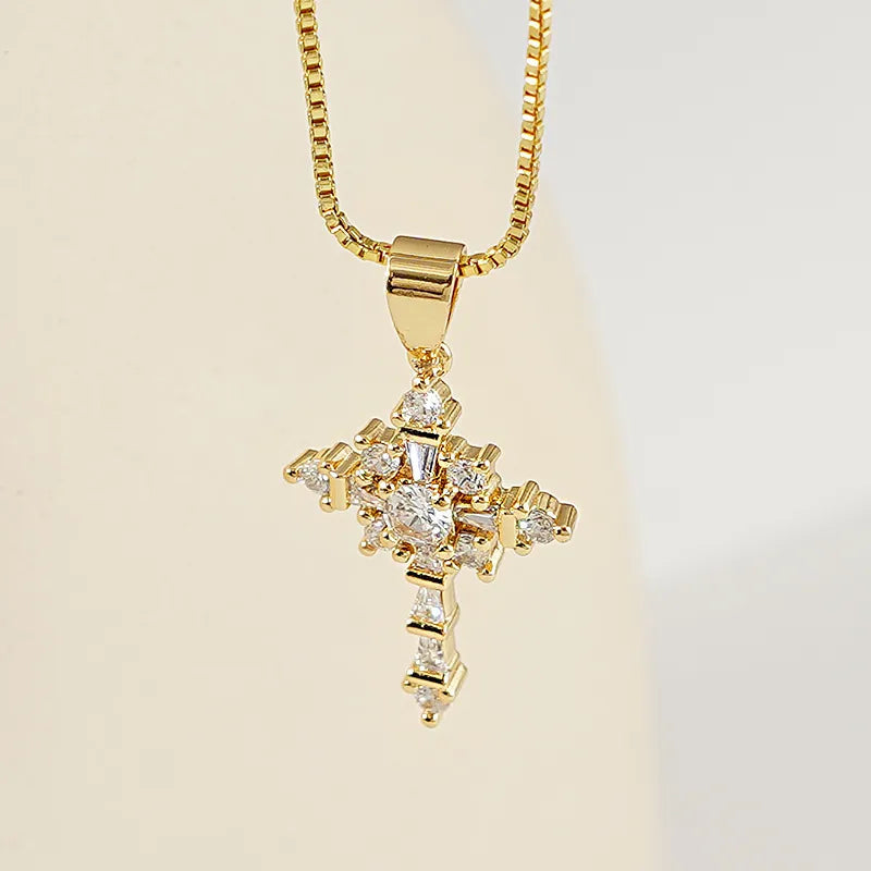 Stainless Steel 18K Gold Plated Simple Style Plating Inlay Cross Zircon