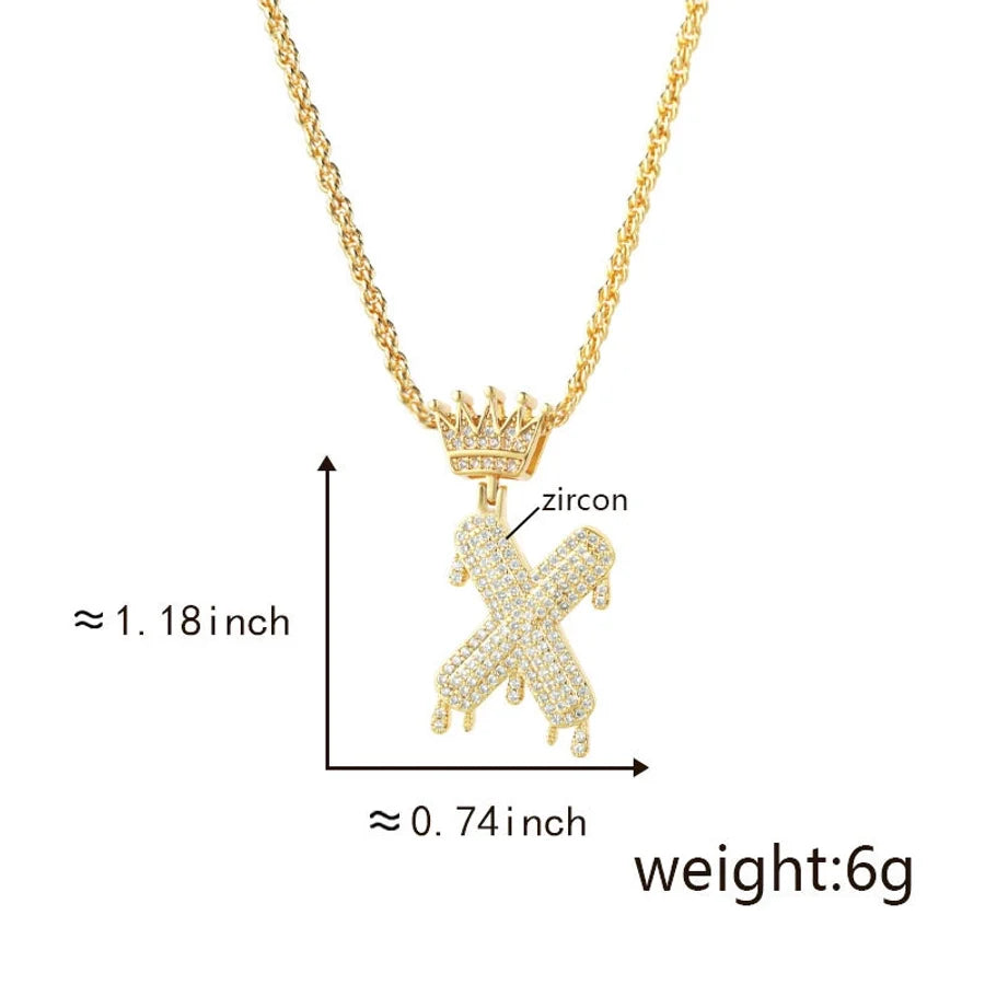 Copper Hemp flowers chain 18K Gold Plated Letter Zirconia Pendant Necklace