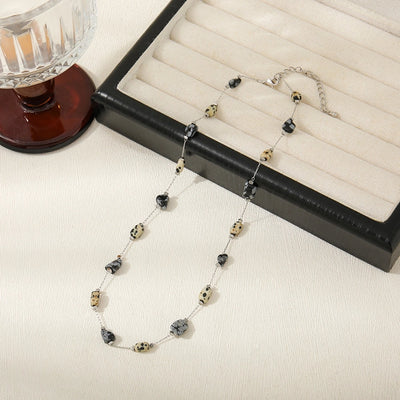 Copper cable chain Inlay Irregular Spotted stone Snowflake Obsidian Necklace
