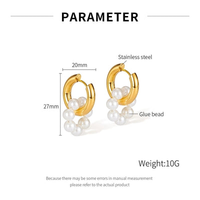 1 Pair French Style Geometric Pearl chain 304 Stainless Steel 18K Gold Plated Drop Earrings