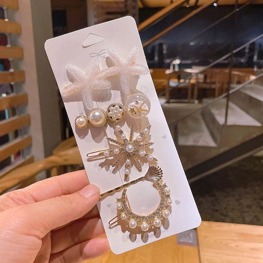 sweet plaid flower alloy pearl rhinestones hair clip 1 set