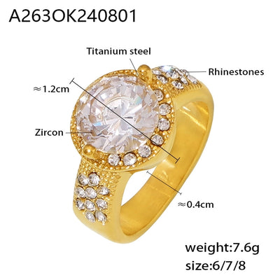 Jewelry Vintage Style Geometric Oval Titanium Steel Zircon 18K Gold Plated Inlay Rings
