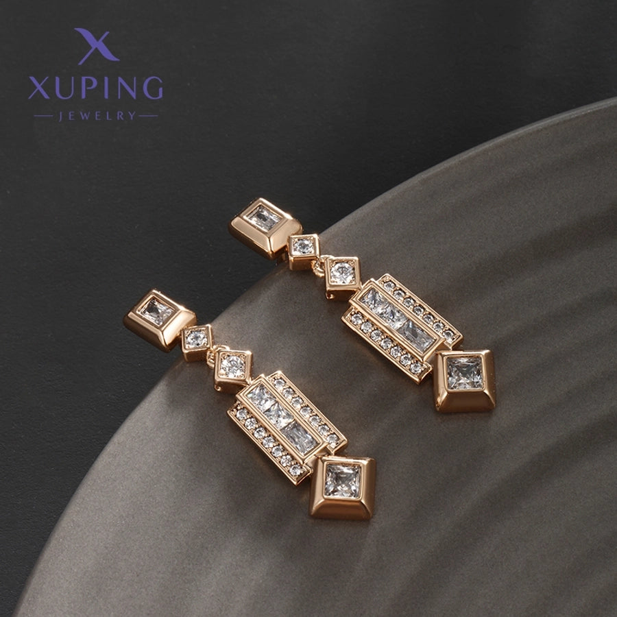 1 Pair Elegant XUPING Geometric Inlay Copper Artificial Gemstones 18K Gold Plated Drop Earrings