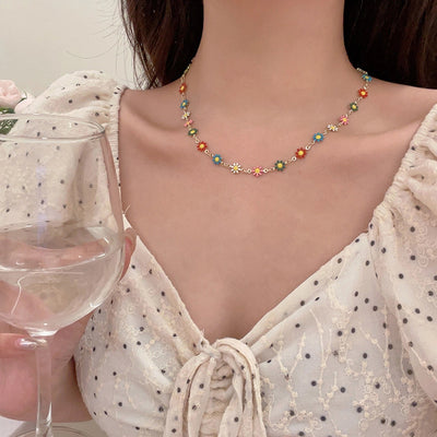 Copper Enamel Plating Daisy Necklace