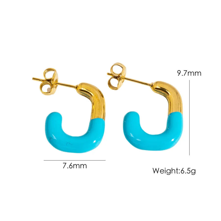 1 Pair IG Style Sweet Simple Style U Shape Enamel 304 Stainless Steel 14K Gold Plated Ear Studs