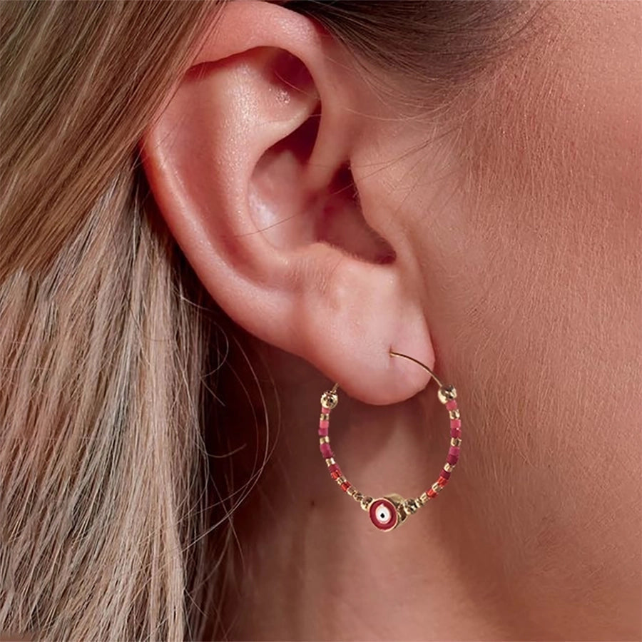 1 Pair IG Style Devil's Eye Beaded Copper Earrings