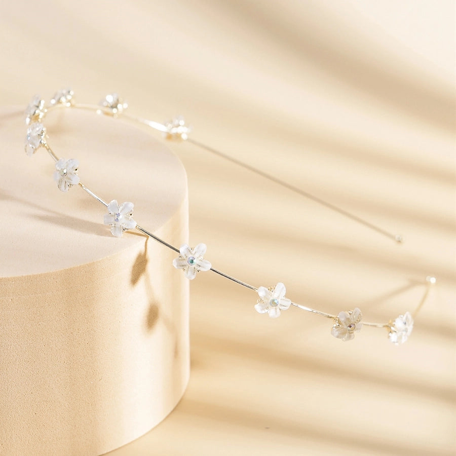 women's simple style waves flower bow knot metal inlay pearl zircon hair band