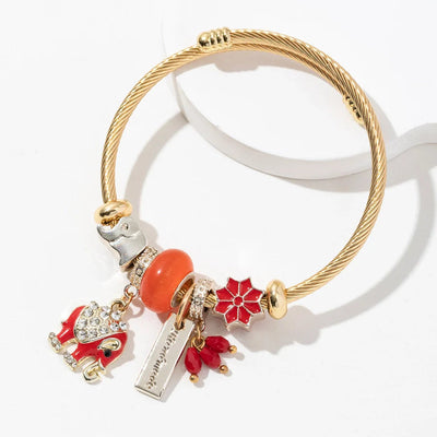 Casual Elegant Elephant 304 Stainless Steel Alloy Artificial Crystal Bangle In Bulk