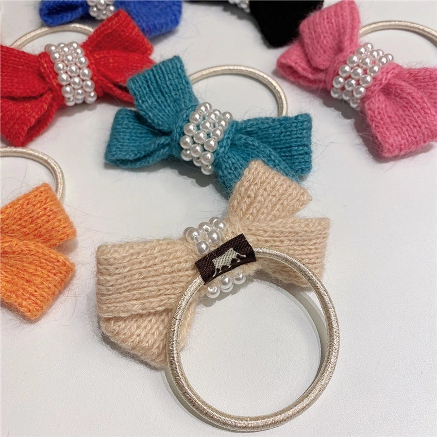 autumn and winter new bow wool simple headband female online influencer ins rubber band female hair tie pearl tie waist hair ring