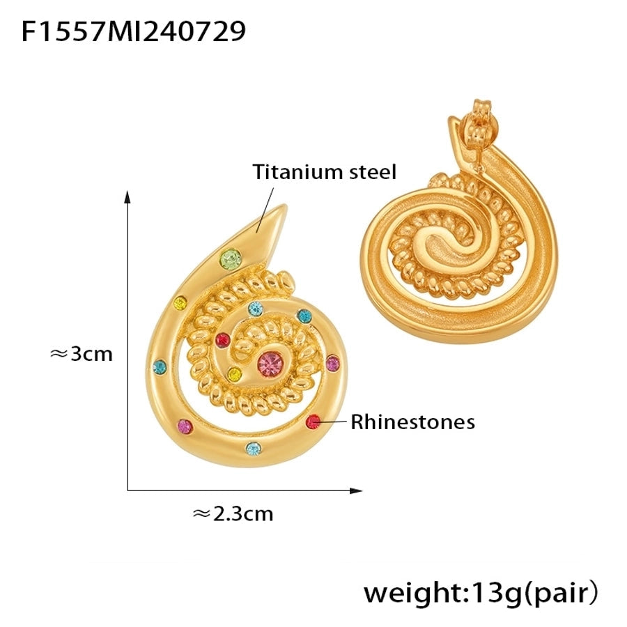 1 Pair Casual Elegant Modern Style Spiral Plating Inlay Titanium Steel 18K Gold Plated Ear Studs