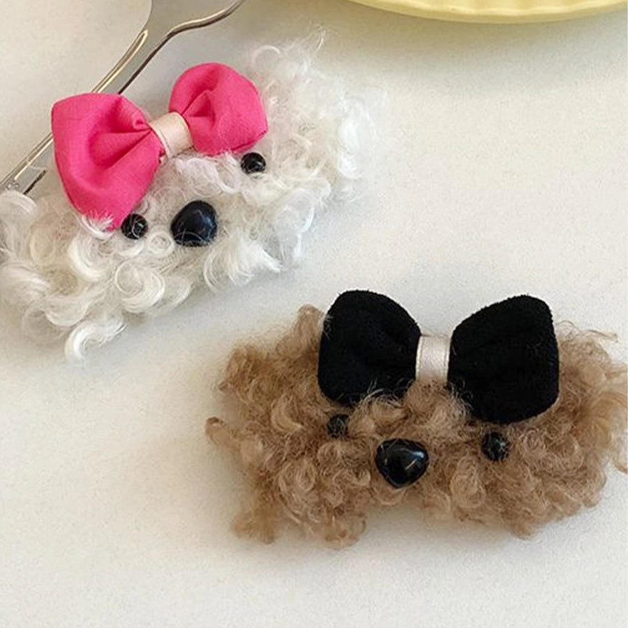Women's Cute Dog Bow Knot Shearling Hair Clip