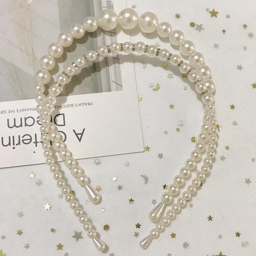 simple style round baroque pearls chain inlay pearl hair band