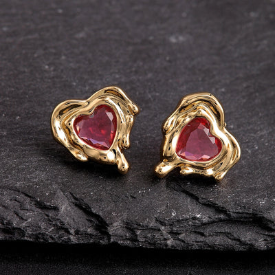 1 Pair Elegant Vintage Style Wedding Heart Shape Inlay Copper Zircon 18K Gold Plated Ear Studs