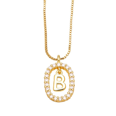 Jewelry Modern Style Simple Style letter 201 Stainless Steel Copper Zircon 18K Gold Plated Inlay Pendant Necklace
