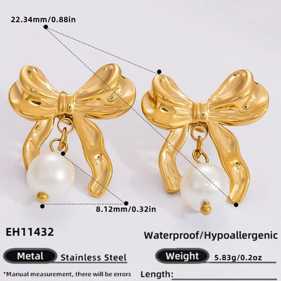 1 Pair Simple Style Commute Heart Shape Flower Bow Knot Plating 304 Stainless Steel Drop Earrings