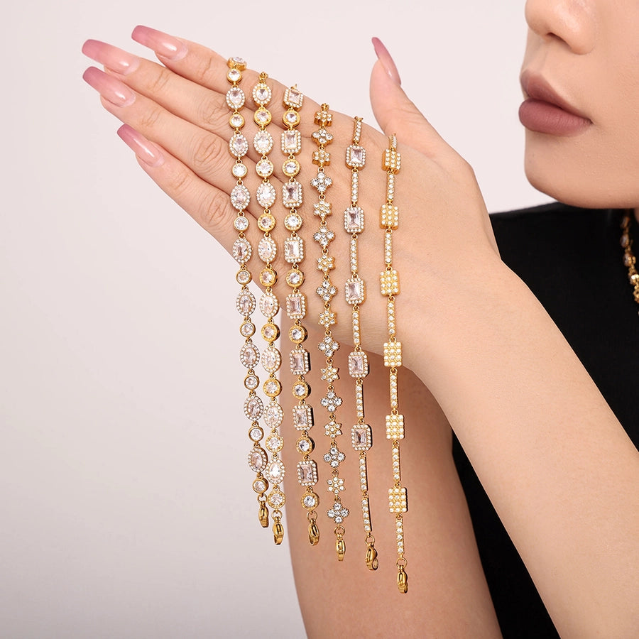 Elegant Luxurious Geometric 304 Stainless Steel 18K Gold Plated Zircon  Bracelets In Bulk