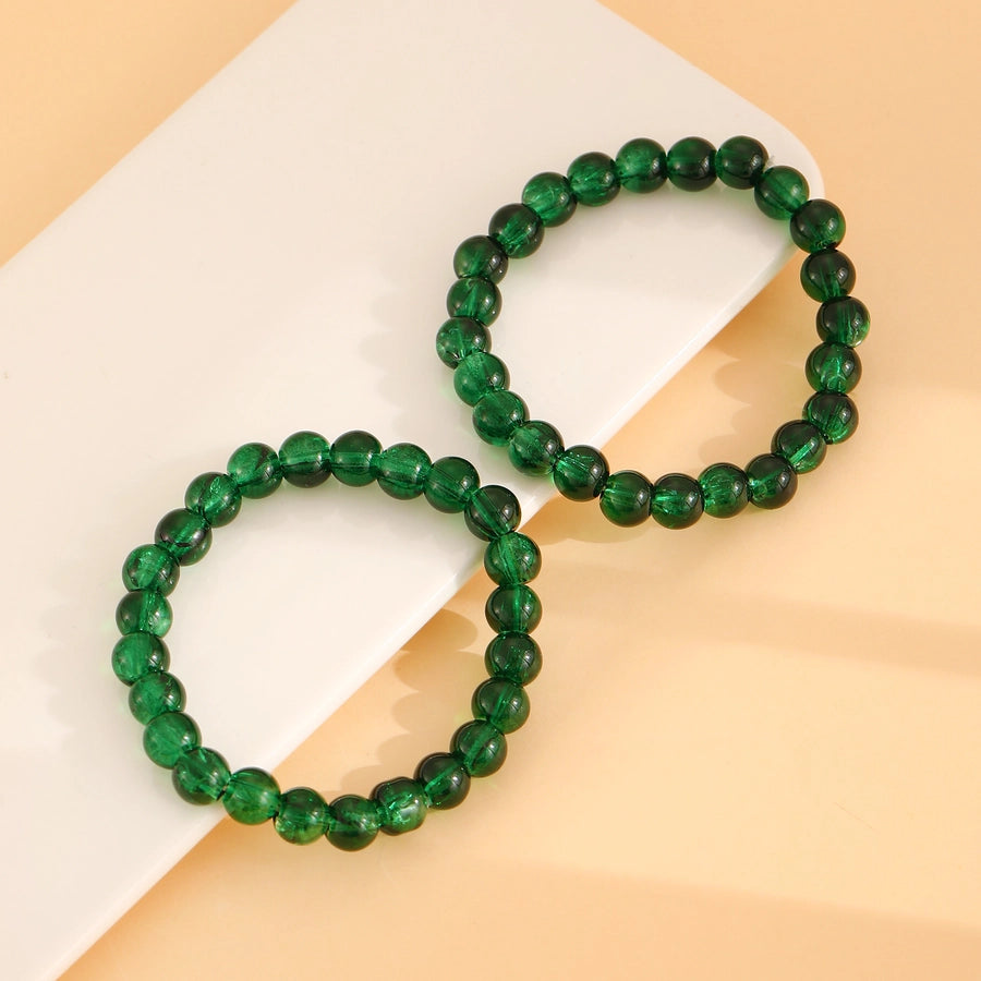 Fashion Simple Style Colored Glazing Bead Bracelet  Hot Sale Crystal Ice Broken Hot Flower Shining Beaded Stretch Bracelet 1 Pair