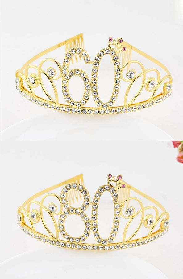 New Birthday Crown  60 Digital Birthday Headband Bridal Banquet Rhinestone Hair Accessories Alloy Headband Women