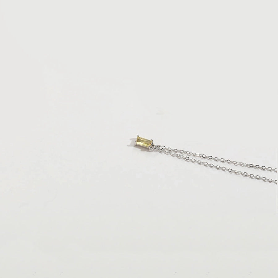 Copper 14K Gold Plated Inlay Rectangle Zircon Pendant Necklace