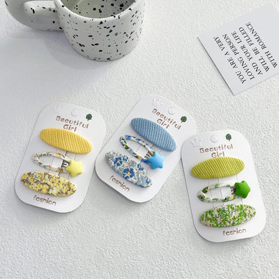 Korean Style Fabric Plaid Baby Girl's Baby Clip Girl's Sweet Suit Side Bangs Clip Children's Star Floral Hair Clip