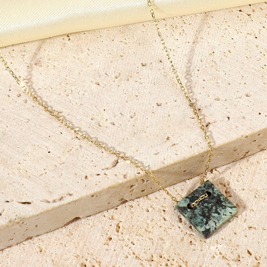 Jewelry Vintage Style French Style Simple Style Geometric Titanium Steel Natural Stone 14K Gold Plated Plating Pendant Necklace