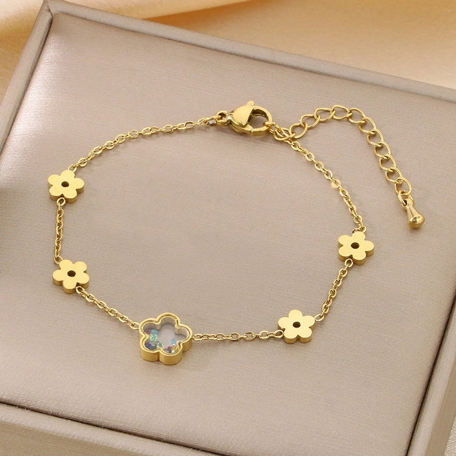 Vintage Style Streetwear Flower 304 Stainless Steel 18K Gold Plated Bracelets In Bulk
