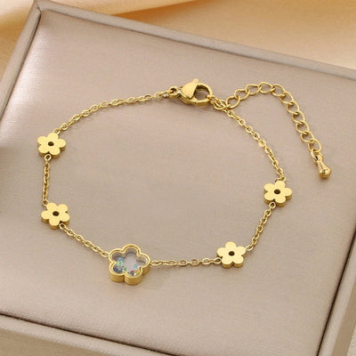 Vintage Style Streetwear Flower 304 Stainless Steel 18K Gold Plated Bracelets In Bulk